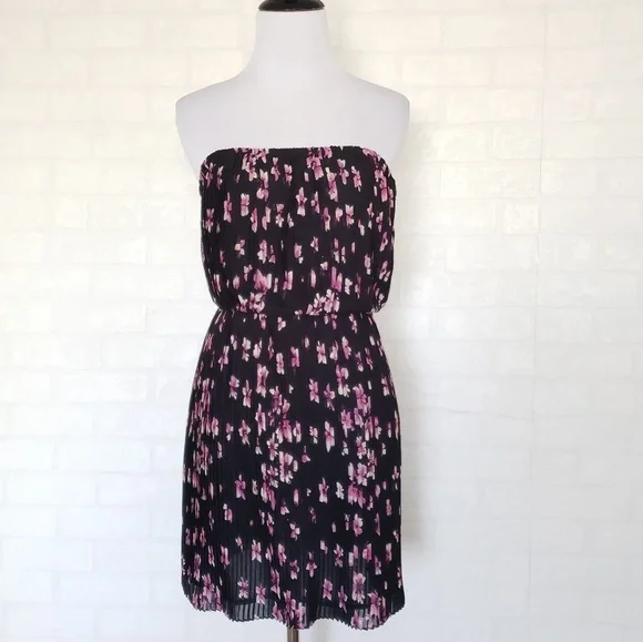 Black/ Purple Floral Pleated Dress - Picture 1 of 8
